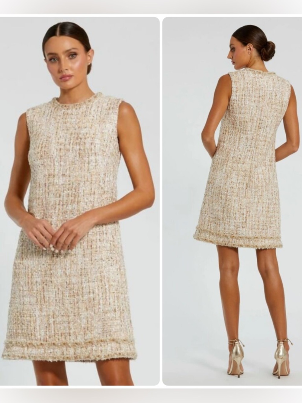MAC DUGGAL Sleeveless A-Line Beaded Jewel Trim Tweed Mini Dress 20795 NWT $358